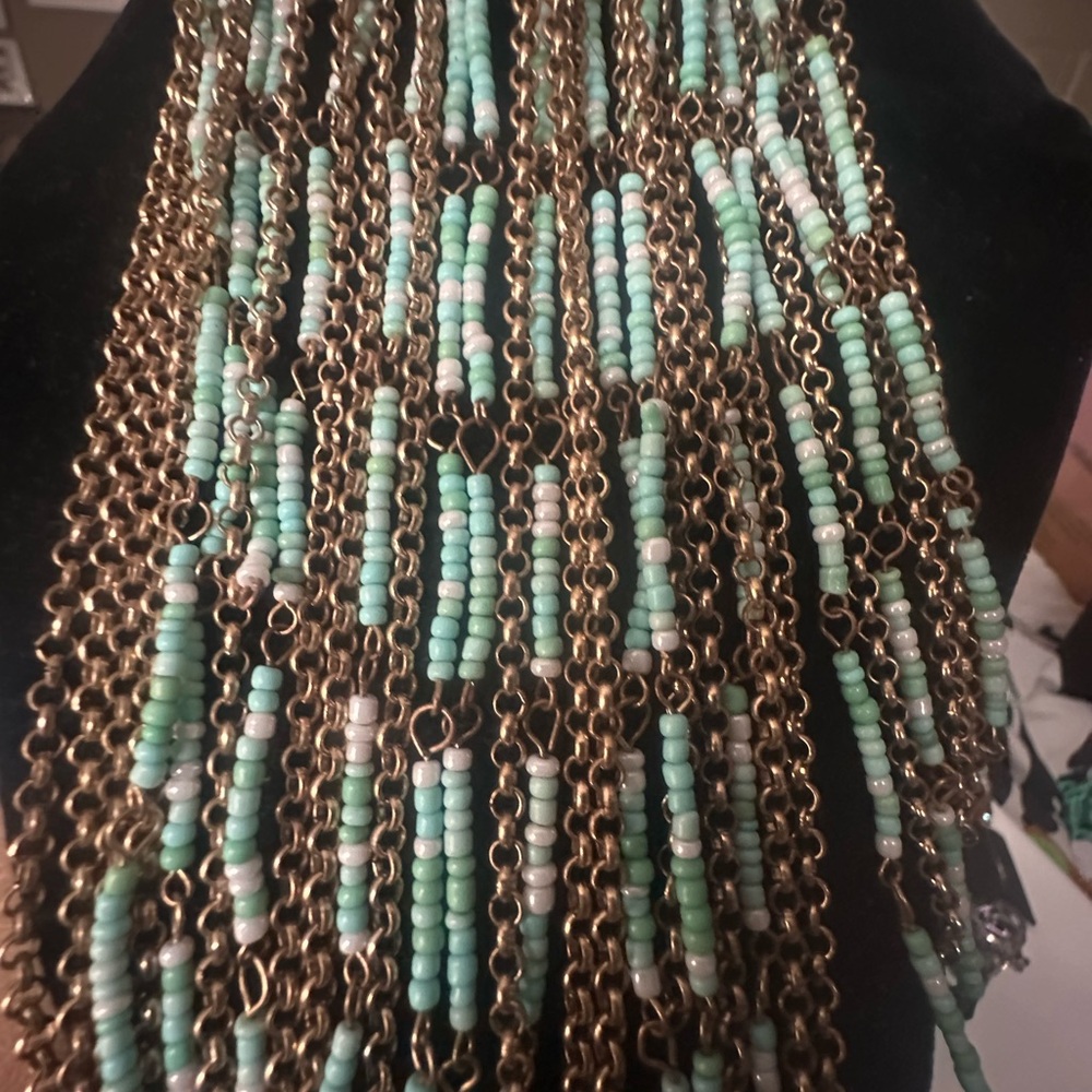 Mint and Gold Beaded Necklace